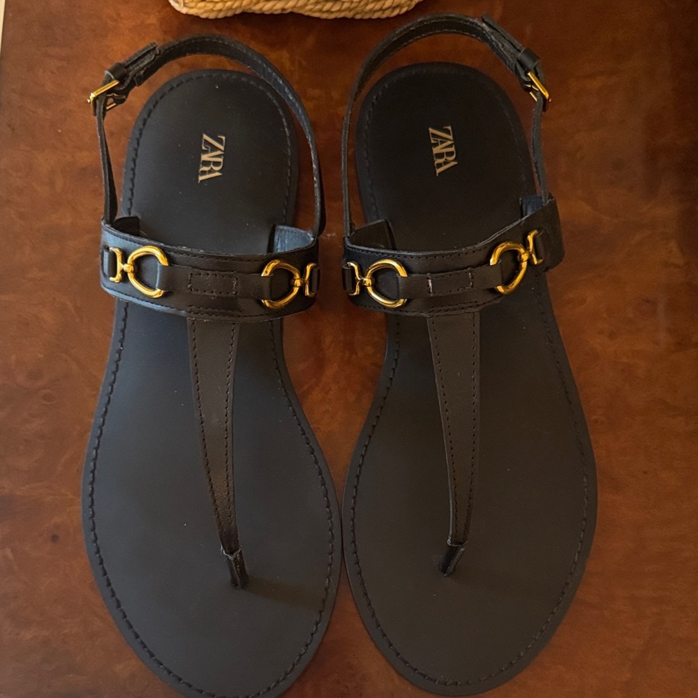 Zara Black Sandals with Gold Detailing